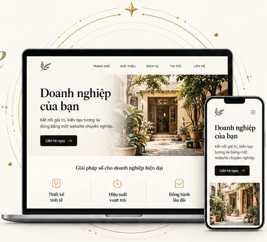 Minh họa website doanh nghiệp trên máy tính và điện thoại.